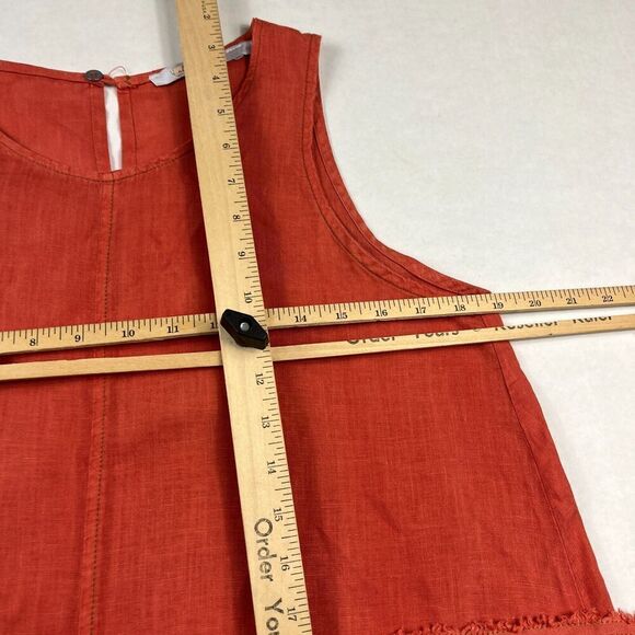 Lauren Vidal Linen Dress Small Orange Sleeveless Shift Raw Hem Summer Resort XS - Picture 9 of 13